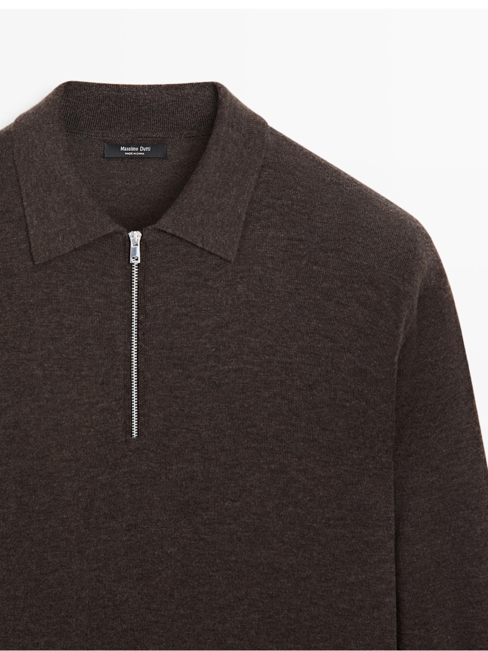 Massimo Dutti NWT WOOL BLEND QUARTER-ZIP KNIT SWEATER BROWN 0964/206 - Picture 5 of 11